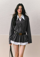 Gray Patchwork Faux Two-Piece Dress